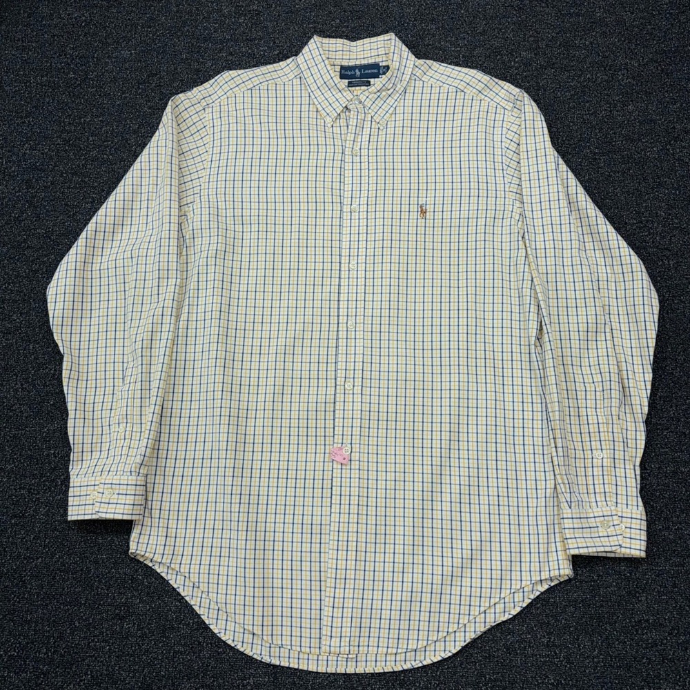Ralph Lauren Yarmouth Shirt Mens 16 34/35 Yellow Blue Check Cotton Oxford Pony‎